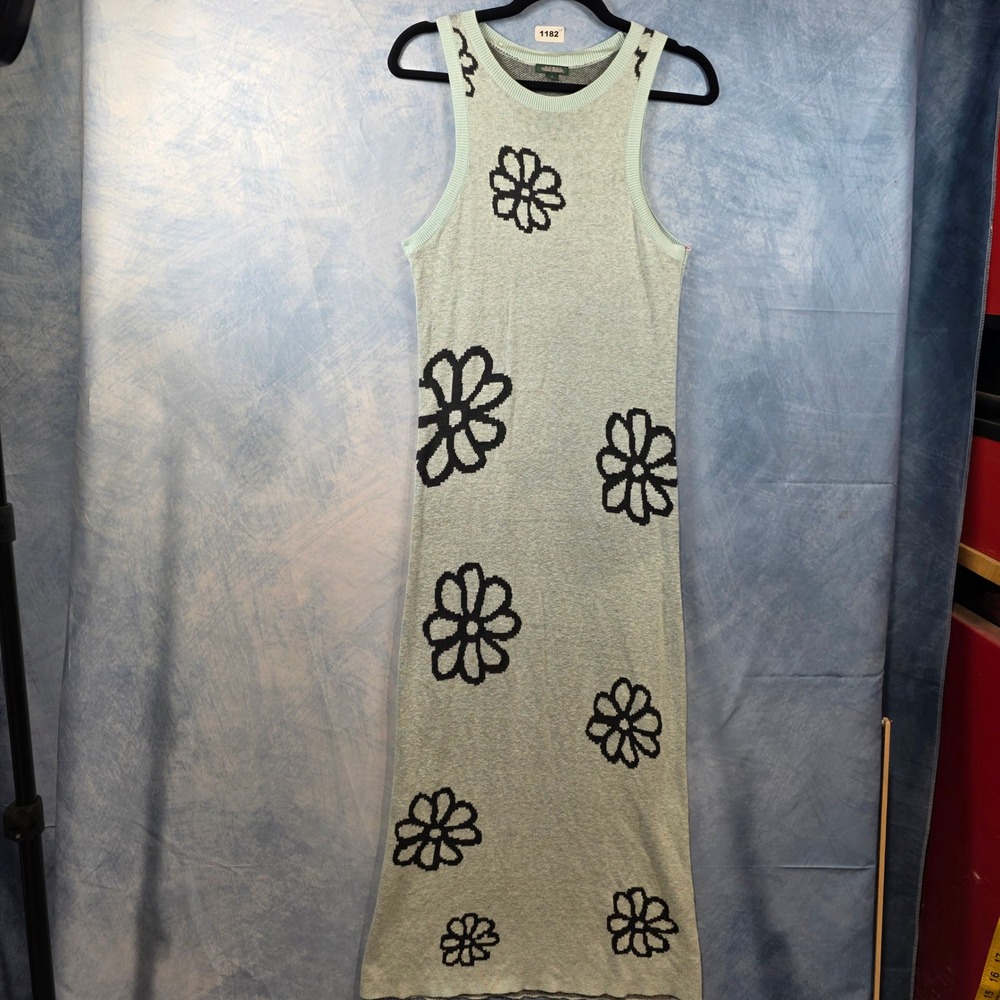 Wild Fable Mint Green Black Floral Daisy Knit Sleeveless Midi Dress Womens Mediu